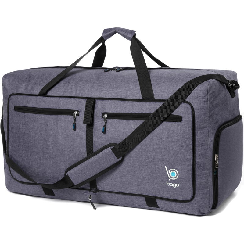 Bago Large Foldable Duffel Bags for Traveling Women & Men - 80L Packable Duffle Bag for Travel with Shoe Compartment - Water Repellant, Heavy Duty, Lightweight Folding & Collapsible (SnowBlack) - Image 1